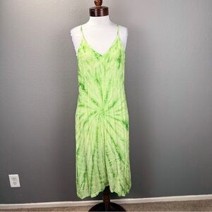 Lacausa Anthropologie Green tie dye Dress Sz M Boho Spring Festival